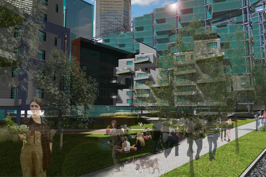 Rendering of the park near the residential units