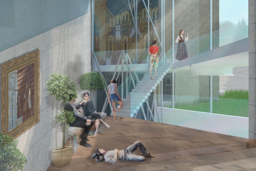 Rendering of the new addition lobby entrance.