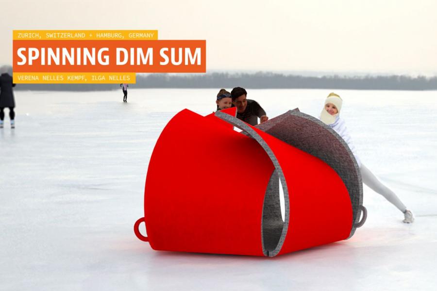 Rendering of "Spinning Dim Sum" Warming Hut.