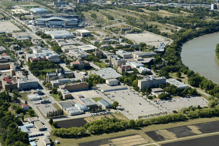An aerial view of the University of Manitoba Fort Garry campus.