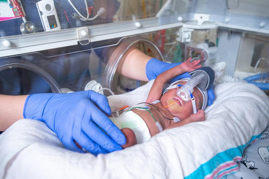 Infant in an incubator.