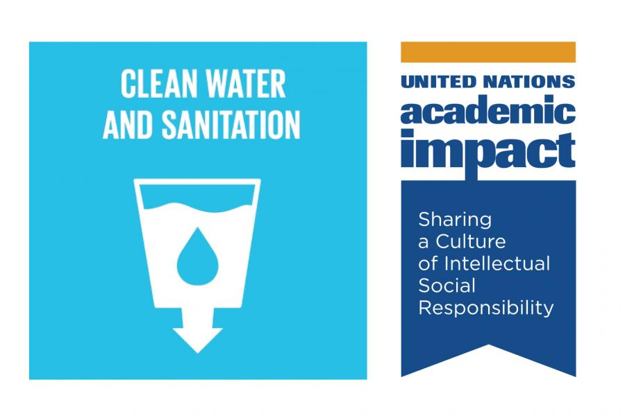 Clean water and sanitationand the United Nations Academic Impact logo sharing a culture of intellect and social responsibility. 