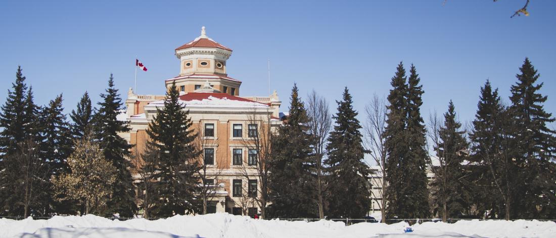 Administration Building from the quad in the winter