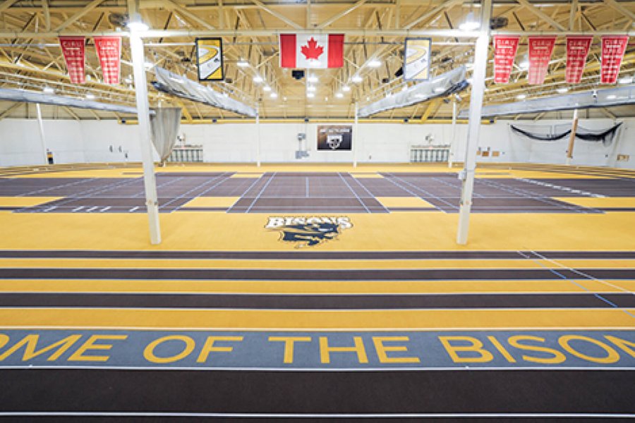 The Max Bell Centre James Daly Fieldhouse high performance banked track and infield courts.