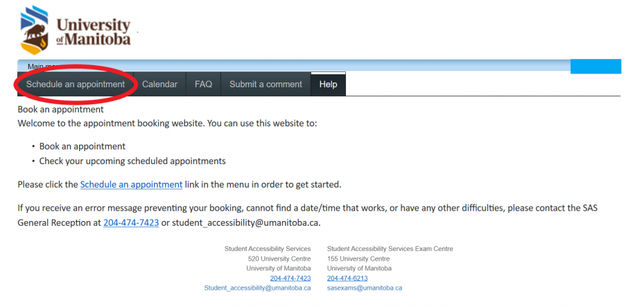 Appointments landing page with leftmost tab circled