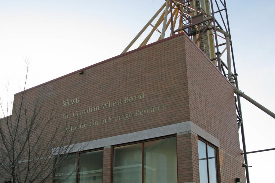 An exterior view of the Canadian Wheat Board Centre for Grain Storage Research. 