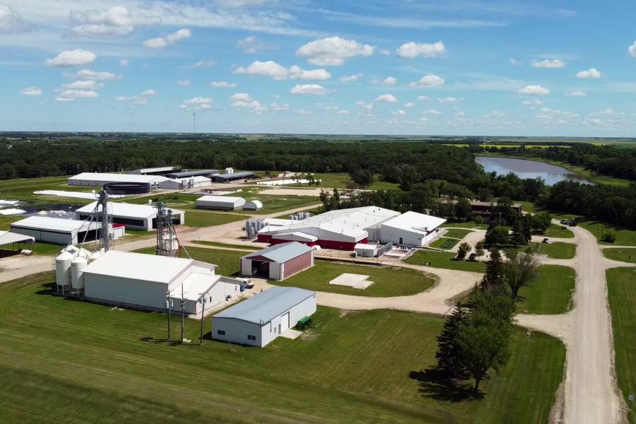 An aerial photo of the Glenlea Research Station during summer.