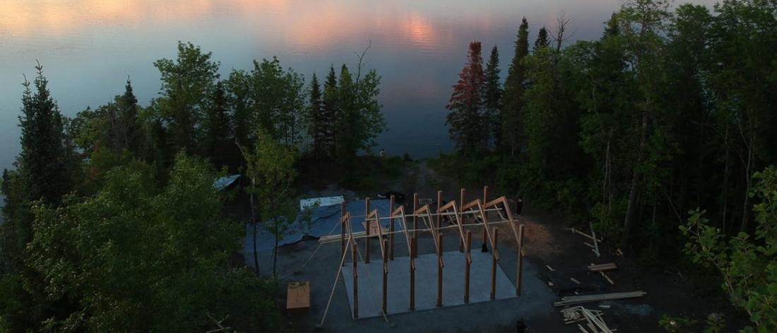 A feasting pavilion in the process of being built at the Manitoba and Ontario border of Shoal Lake.