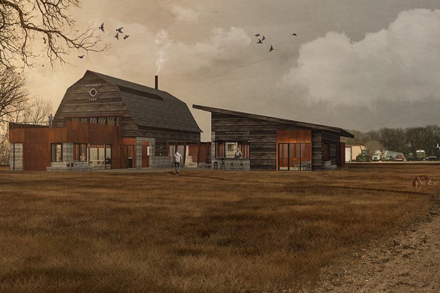 perspective view of barn