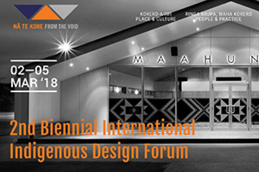2nd Bienneal Internatioal Indigenous Design Forum text overlayed a building image