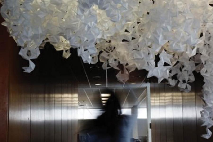 paper installation in a stairway
