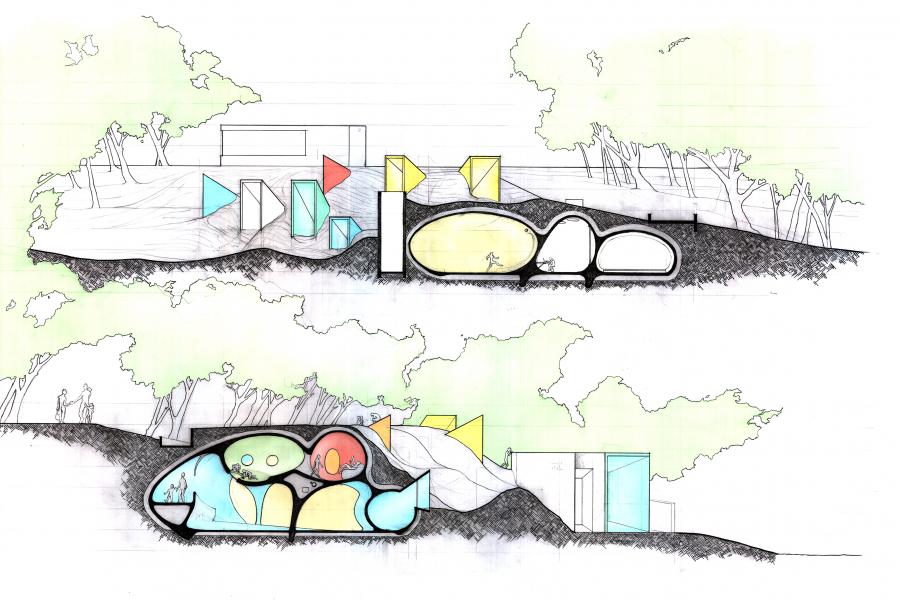 Section drawings of the Club House