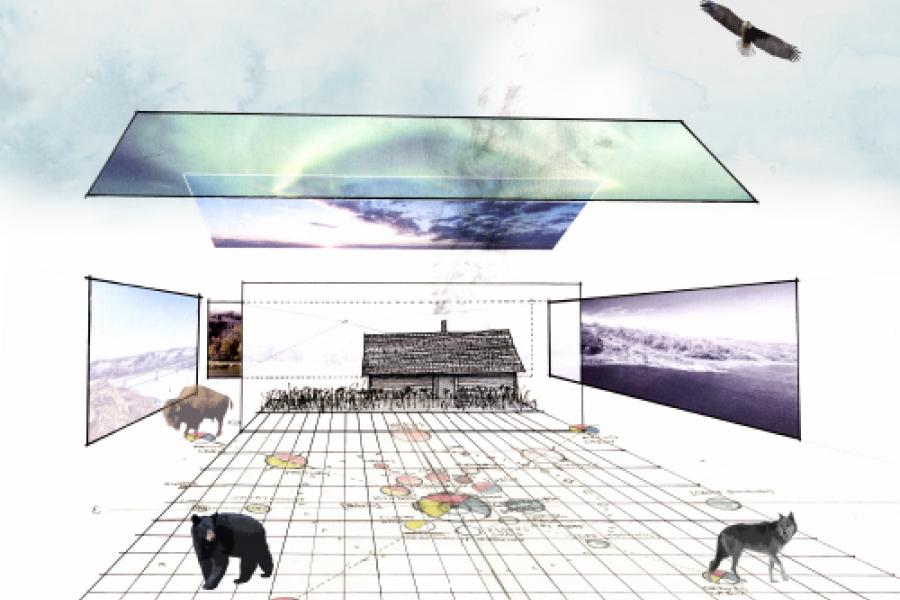 Drawing of animals and nature indoors