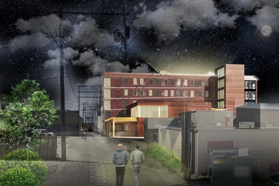 Exterior render reinvigorating the back alley