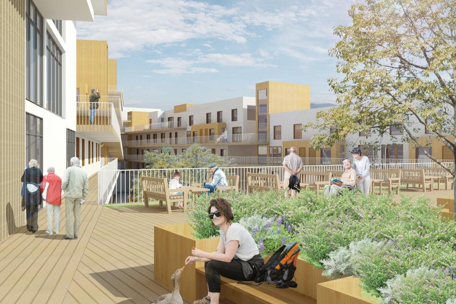 Rendering of the rooftop patio