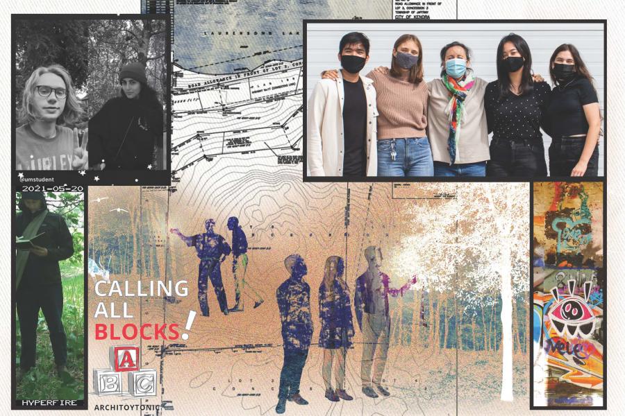 Collage of drawings and portraits of URA students and their work.