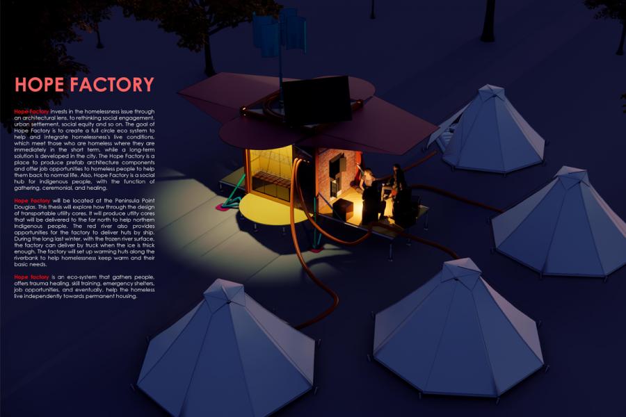 Building amongst tents.