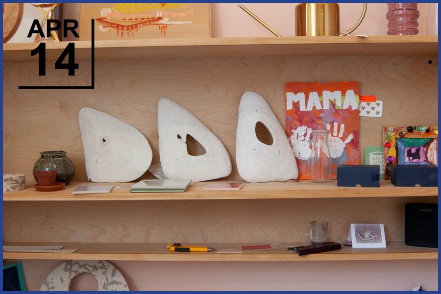 Shelf with crafts and small objects