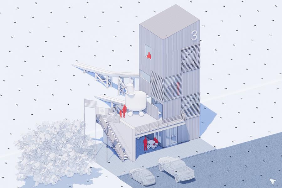 Isometric of a folly marking the existence of a town