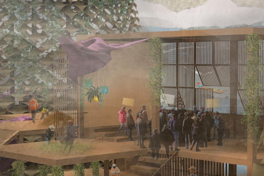 Community and food-oriented space.