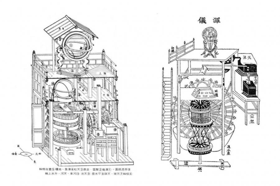 Line drawing of a water clock