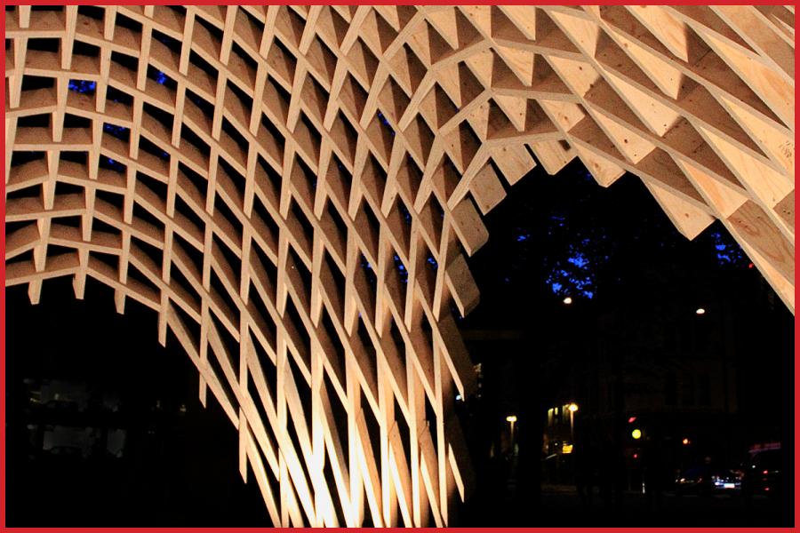 artistically displayed rounded wood structure 