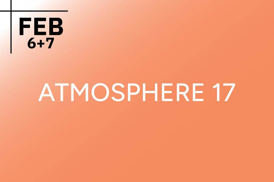 Orange graphic with white text running through the middle "ATMOSPHERE 17".