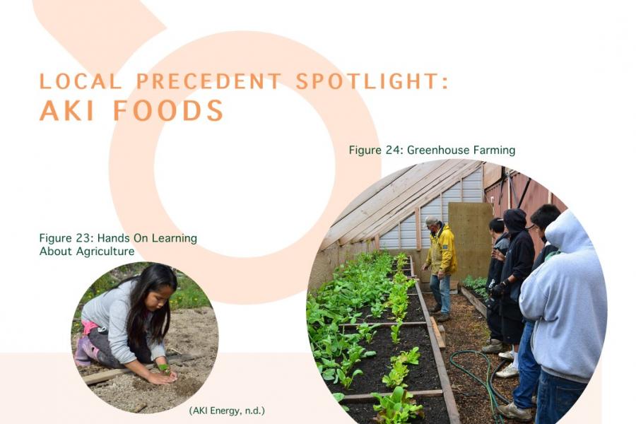 Graphic with two circular images titled "Local Precedent Spotlight: AKI FOODS."