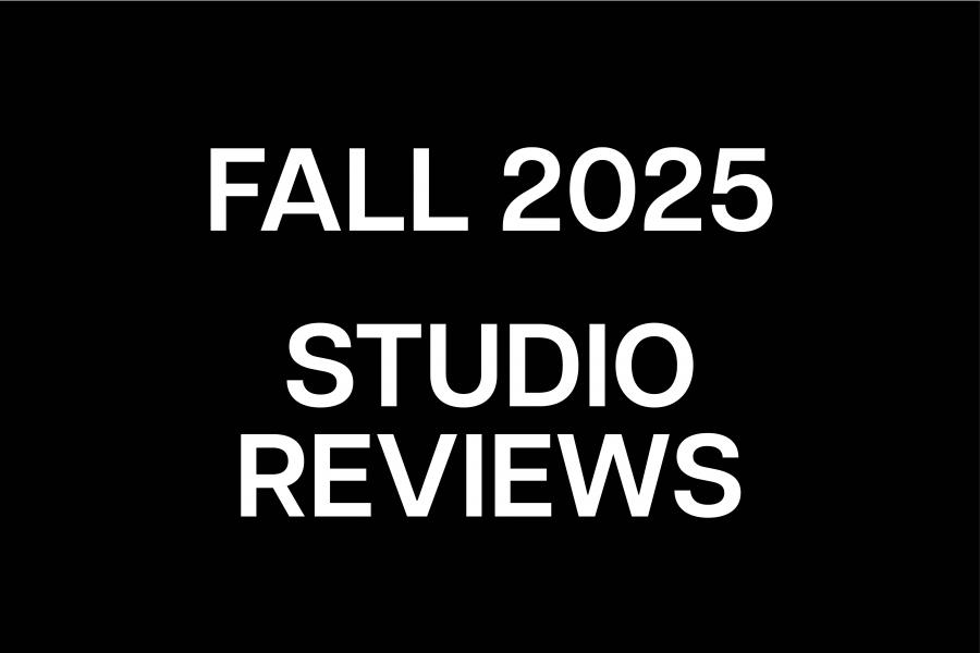 White text on a black background reads "FALL 2025 STUDIO REVIEWS" in bold, capital letters, conveying a formal and informative tone.