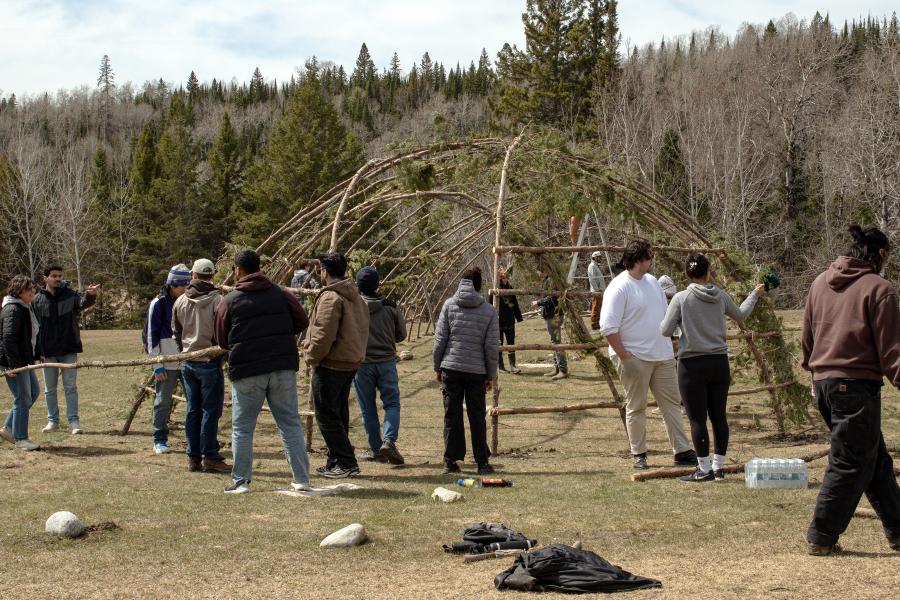 students working on a structure