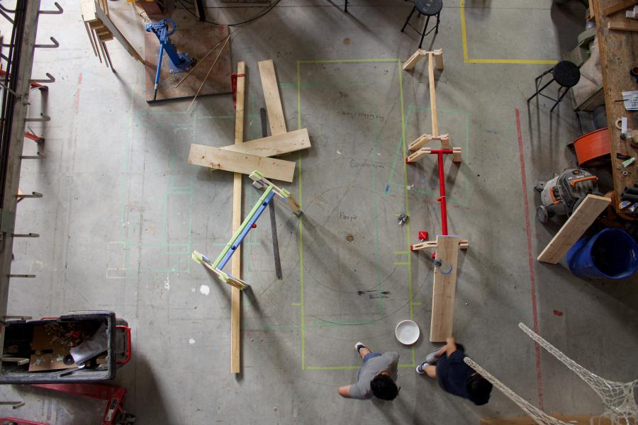 overhead view of construction materials