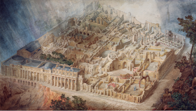 Aerial view of imagined ruins