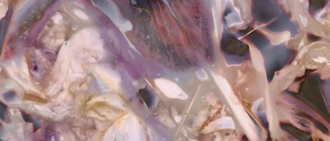 Work by Benjamin Perron. Abstract photography print of purples. browns, and blacks.