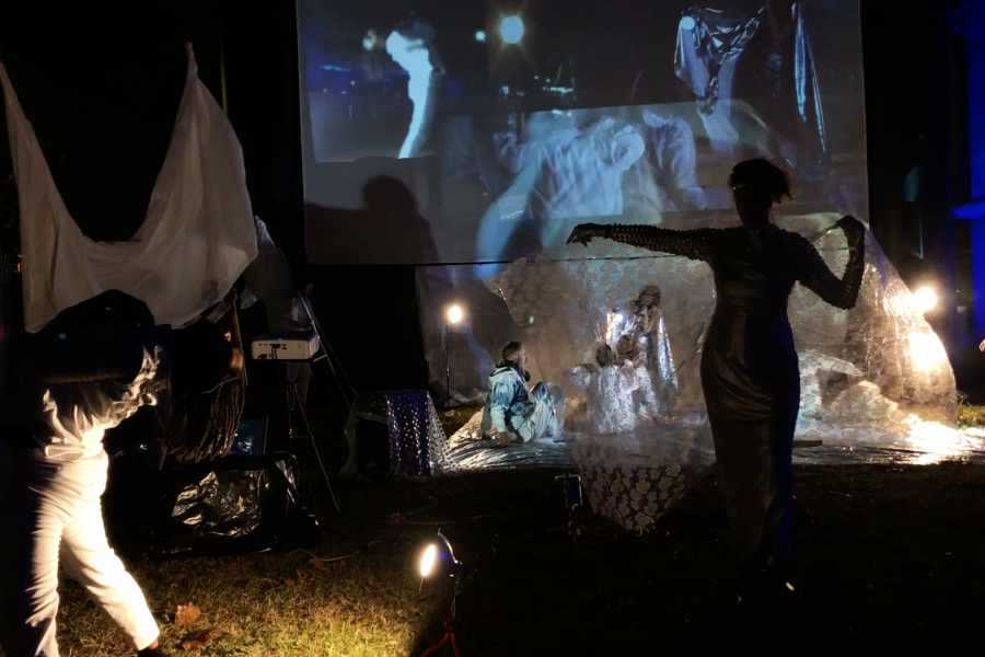 Social Improvisations performance of digital projection in a dark theatre 