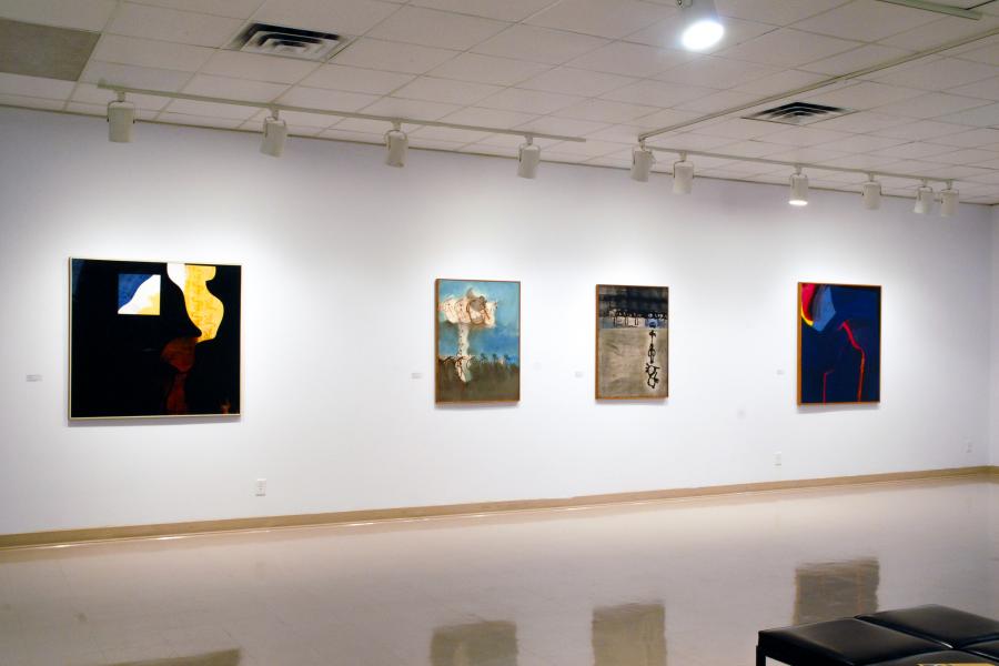 Wide gallery view featuring abstract paintings from The Frank Mikuska Donation exhibition.