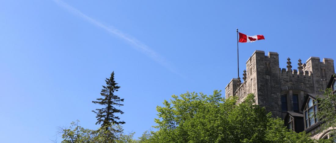 A Canadian flag flies above the Tier building at the University of Manitoba Fort Garry campus. 