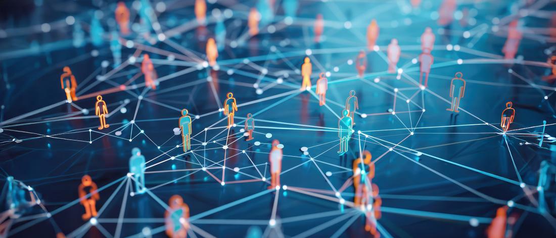 People interconnected with digital lines 