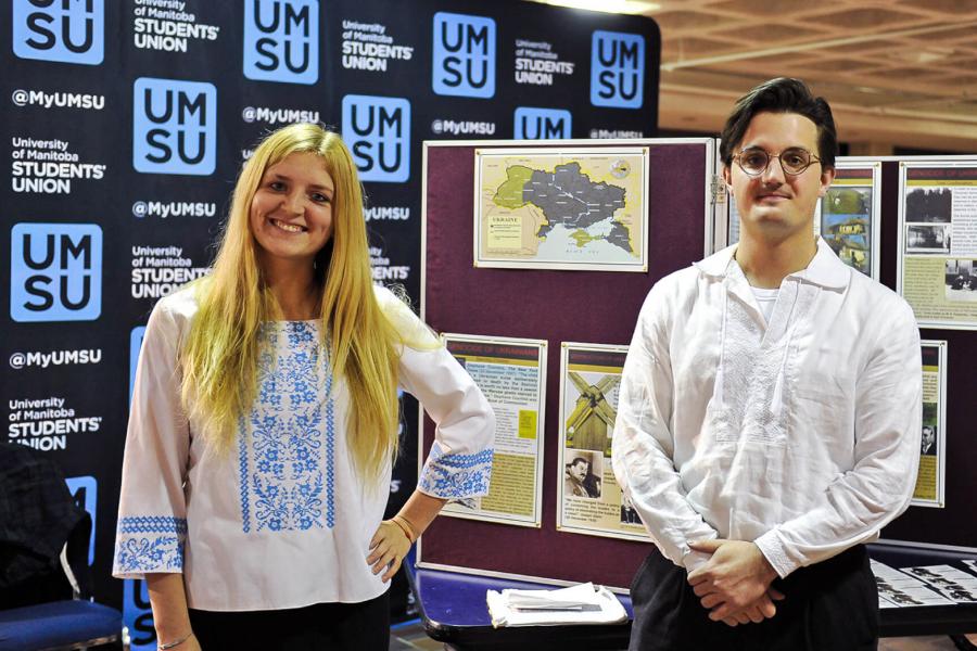 Two members of the Ukrainian Students Association stand for a photo.