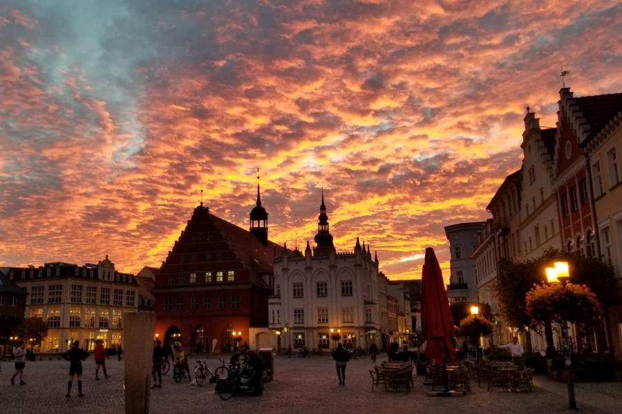 A beautiful sunset over an international city. 