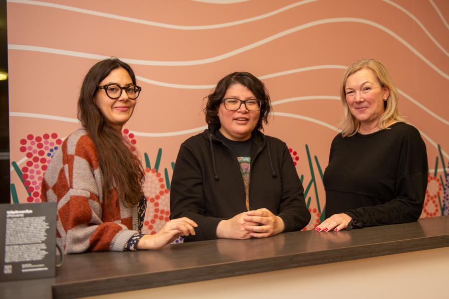 Dr. Mylène Gamache, mural artist Carly Morrisseau and Dr. Shawna Ferris.