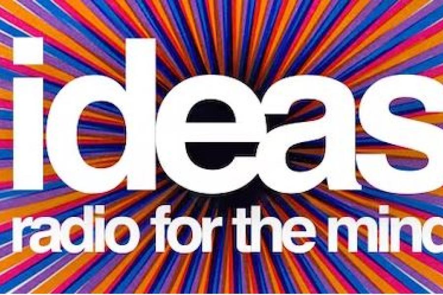 The word ideas surrounded by a purple, blue, red and orange kaleidescope.