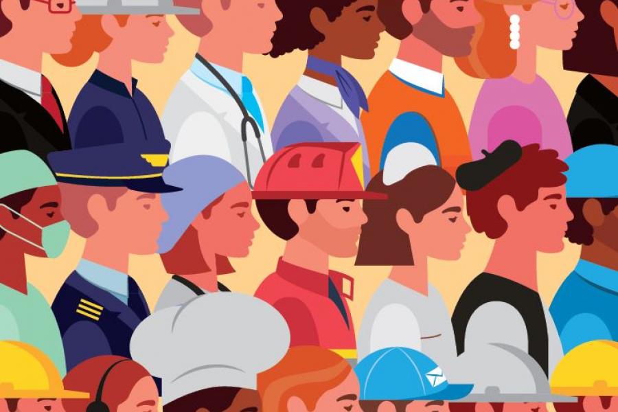 Three rows of animated people representing different types of workers.