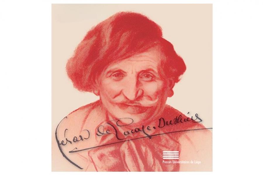 An historical red ink drawing of a man's head. He has a curved moustache and is wearing a blazer with a pouffy neck scarf.