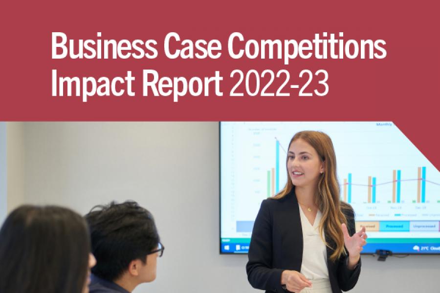 Report cover with a woman giving presentation.