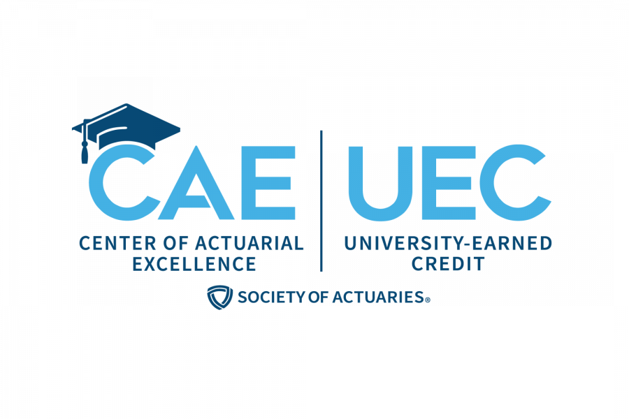 This image is a logo. CAE designed in capital letters, with a graduation hat on the capital letter "C", on the left side. Separated by a divider, UEC is designed on the right side in capital letters as well.