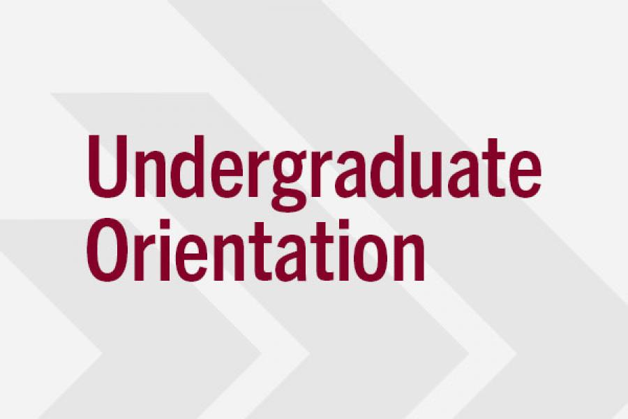 Undergraduate Orientation in red letters with grey background