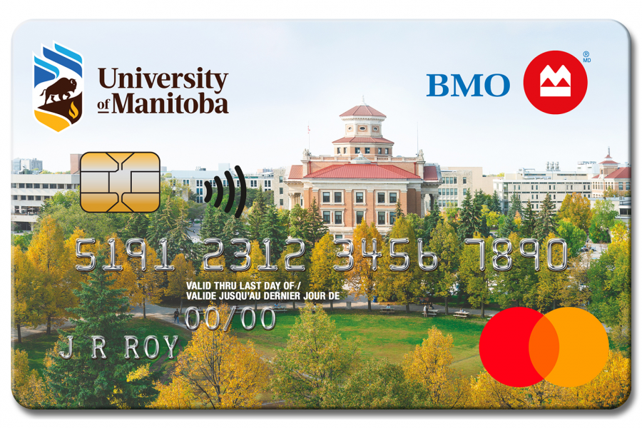 MasterCard credit card featuring the University of Manitoba Administration building and BMO logo.