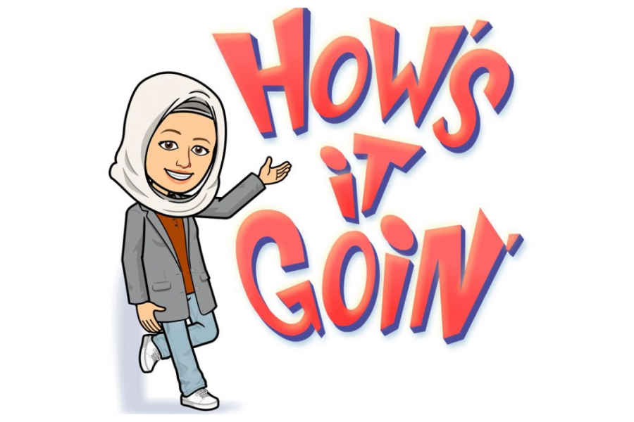 bitmoji of Samar saying "How's it goin'"