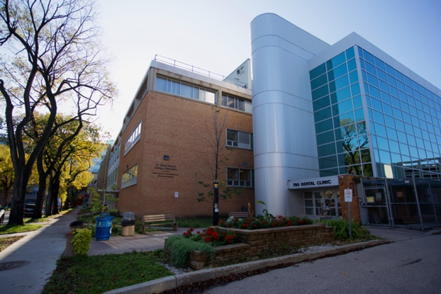 Exterior view of the dentistry general patient clinic entrance on Bannatyne Avenue.