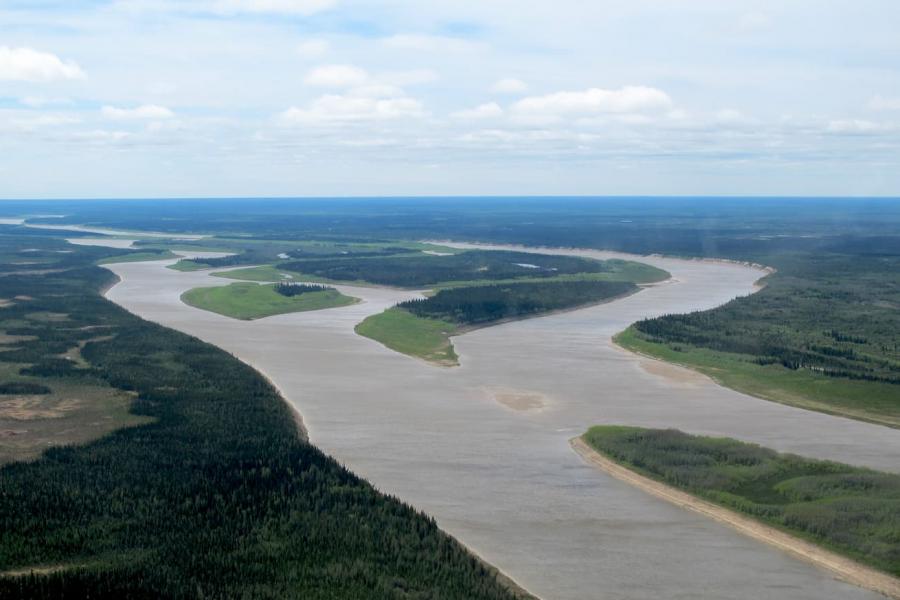 Bird's eye view of inland waterways with lush greenery